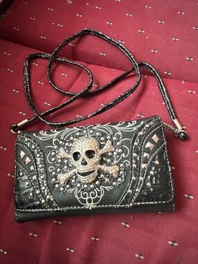 Black Skull-Embellished Crossbody Bag